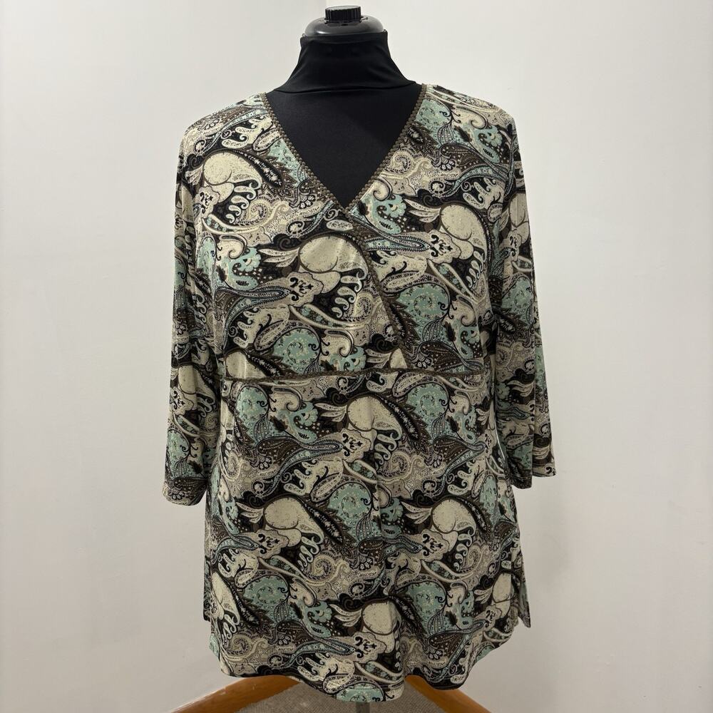 INC International Concepts Plus Paisley V-Neck Faux Wrap Tunic Top XL 1X